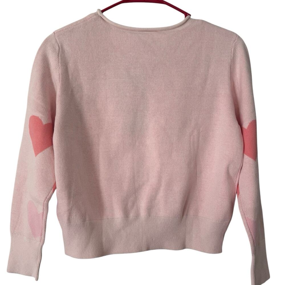NWT Gap Kids Pink Hearts Rolled Neck Knit Sweater Girls Size Large 10/12 - Picture 2 of 5